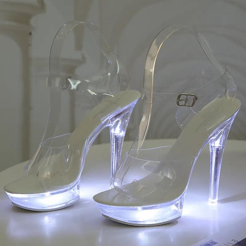 Led Light  Woman Dancing Shoes Luminous Clear Sandals Women Platform