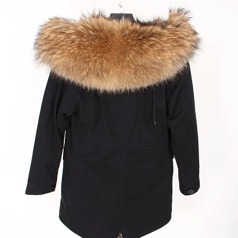 Man Parka Winter Stylish Jacket Long Street wear Russian Real Fox Fur Coat Natural Raccoon Fur Collar Hooded Thick Big and Tall Warm Coat - NawdeX