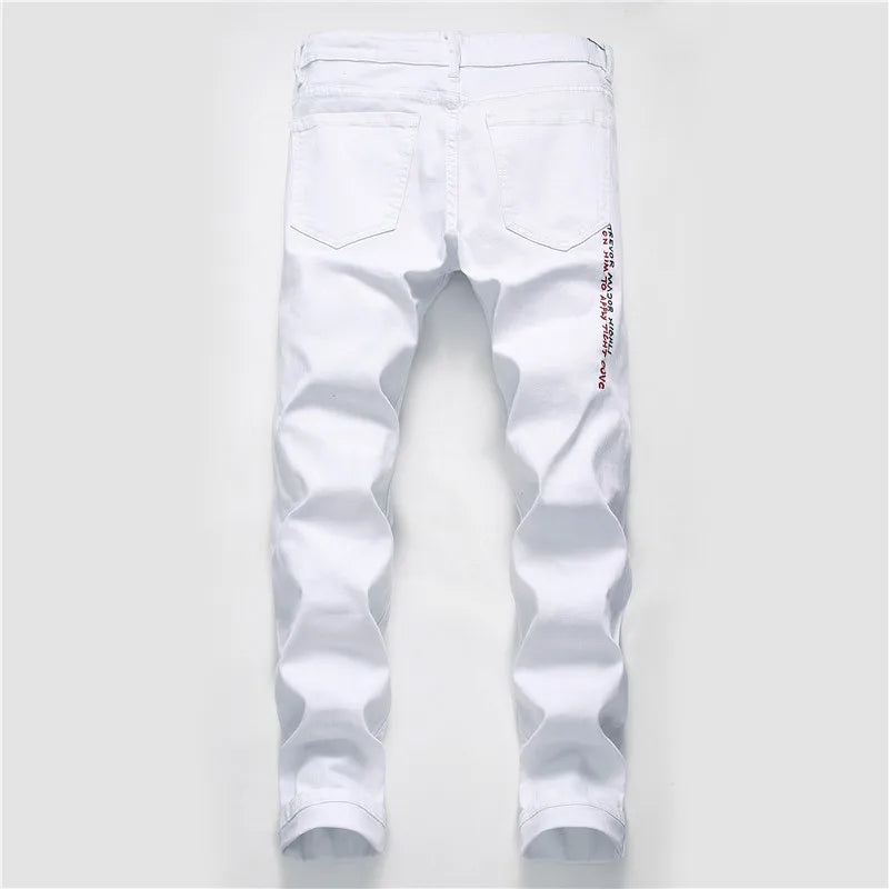 Graffiti Script Ripped White Jeans