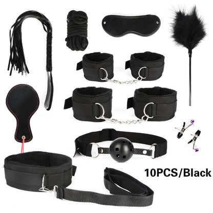 BDSM Kits Adults Sex Toys For Women Men Handcuffs Nipple Clamps Whip Spanking Sex Metal Anal Plug Vibrator Butt Bdsm Bondage Set - NawdeX