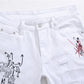 Graffiti Script Ripped White Jeans