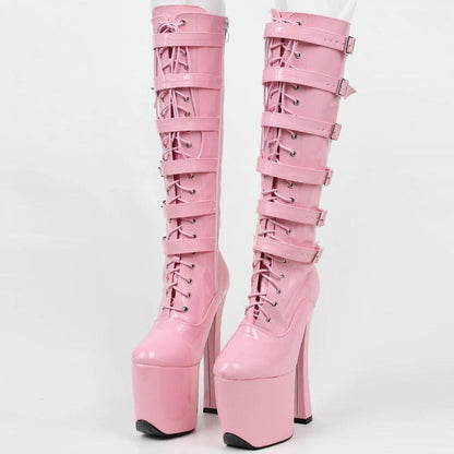 NawdeX Lace Up Buckled High Heel Platform Pole Dance boots