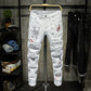 Graffiti Script Ripped White Jeans