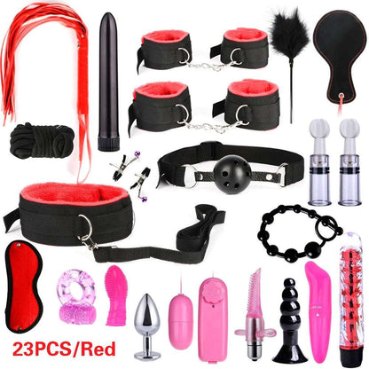 BDSM Kits Adults Sex Toys For Women Men Handcuffs Nipple Clamps Whip Spanking Sex Metal Anal Plug Vibrator Butt Bdsm Bondage Set - NawdeX