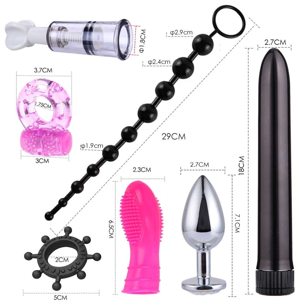 BDSM Kits Adults Sex Toys For Women Men Handcuffs Nipple Clamps Whip Spanking Sex Metal Anal Plug Vibrator Butt Bdsm Bondage Set - NawdeX