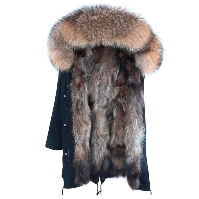 Man Parka Winter Stylish Jacket Long Street wear Russian Real Fox Fur Coat Natural Raccoon Fur Collar Hooded Thick Big and Tall Warm Coat - NawdeX