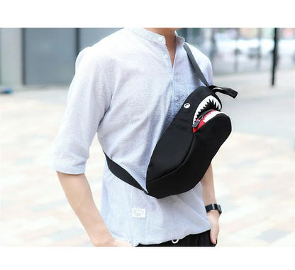 Men Anti Theft USB Rechargeable Luminous Shark Crossbody Bag