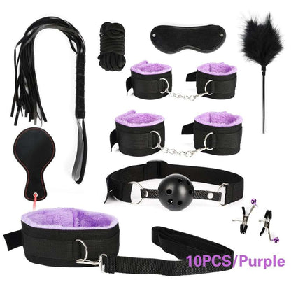 BDSM Kits Adults Sex Toys For Women Men Handcuffs Nipple Clamps Whip Spanking Sex Metal Anal Plug Vibrator Butt Bdsm Bondage Set - NawdeX