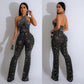 Wear Solid Color Rhinestone Sleeveless Halter Trousers Jumpsuit - NawdeX