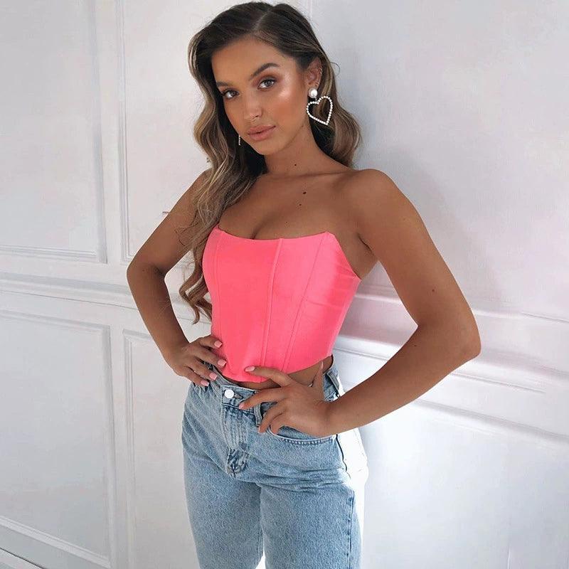 Sexy Backless Midriff Slim Strapless Women Backless Bare Midriff Slim Fit Tube Top Women