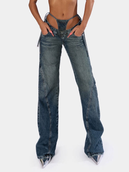 Distressed Tied Slim Fit  Cutout Denim