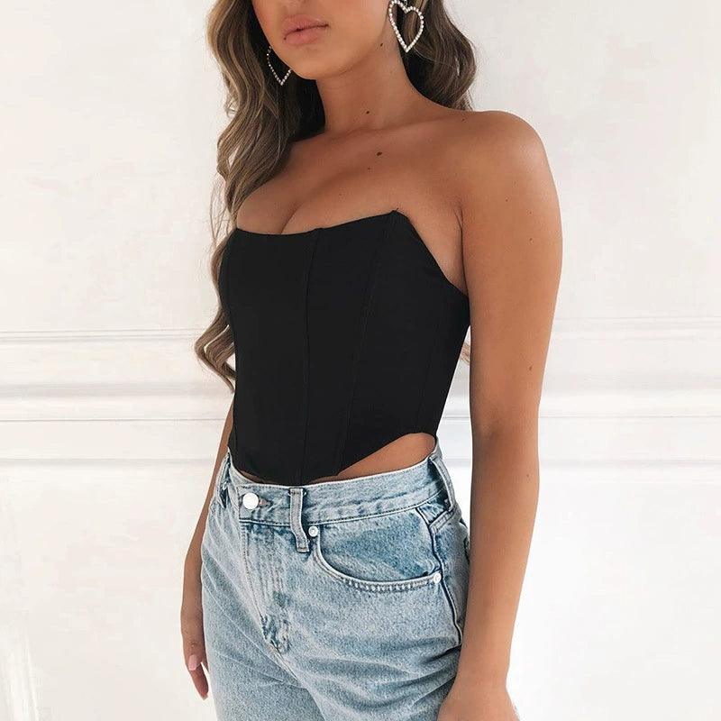 Sexy Backless Midriff Slim Strapless Women Backless Bare Midriff Slim Fit Tube Top Women