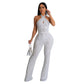 Wear Solid Color Rhinestone Sleeveless Halter Trousers Jumpsuit - NawdeX