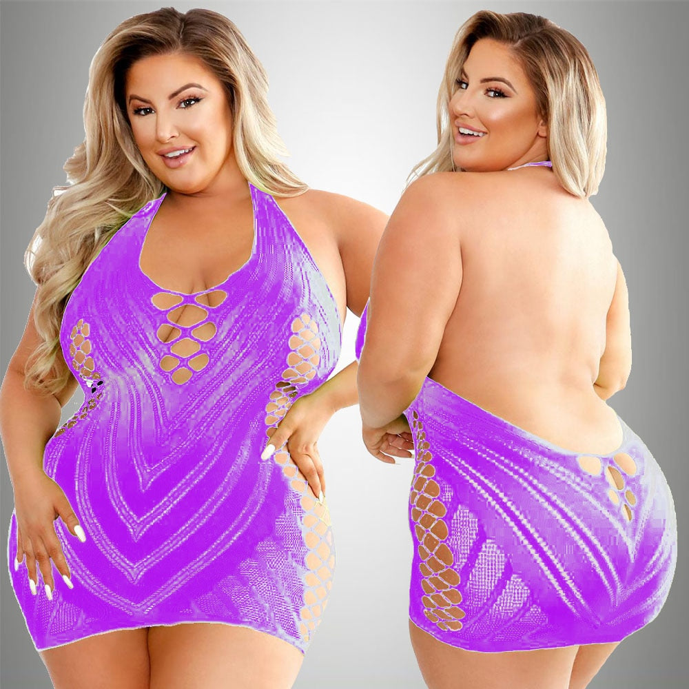 Plus Size Sexy Lingerie One-Piece Bodysuit Women  Set Sheer Rhinestone Underwear Transparent Open Strapless Erotic - NawdeX