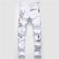 Graffiti Script Ripped White Jeans