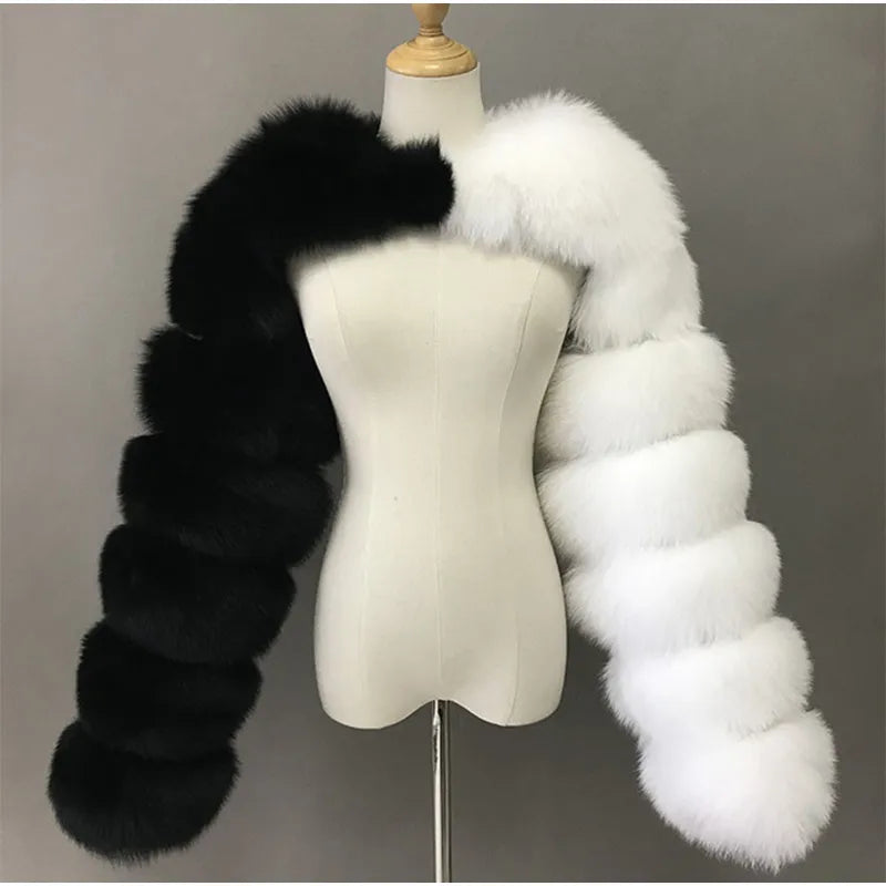 Winter High Quality Faux Fox Fur Coat Women Elegant Patchwork Long Sleeve Warm Mink Short Jackets Furry Coat  Top - NawdeX