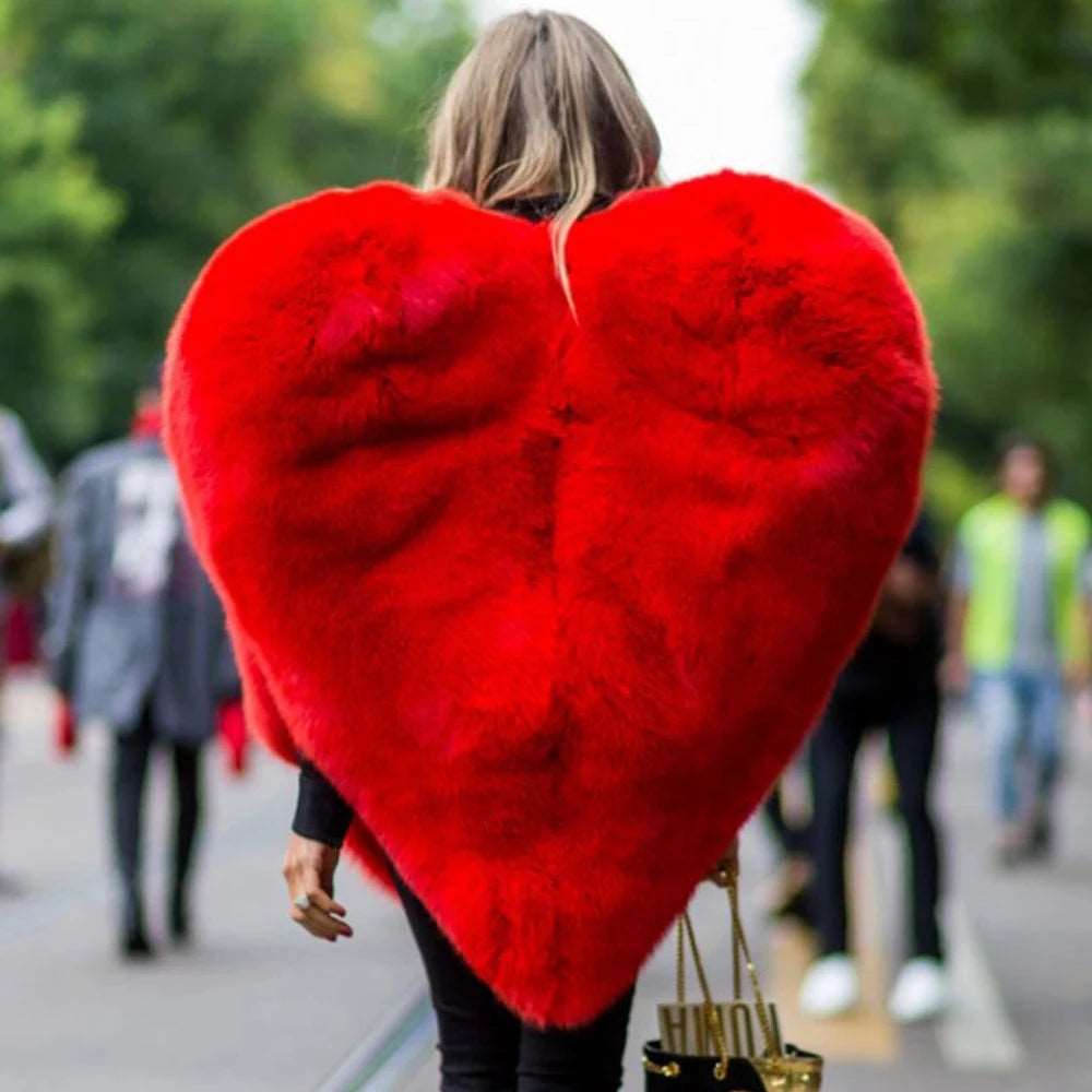 3D Red Love Heart Shaped Cape Faux Fur