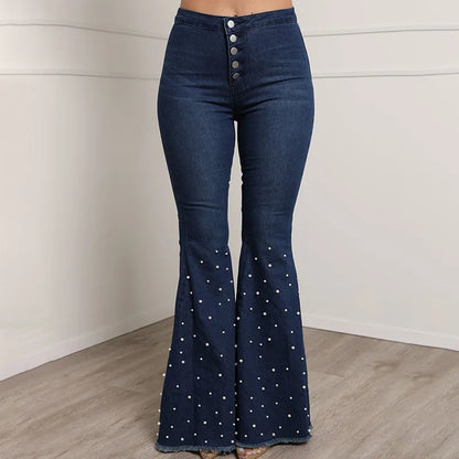 Studded Button Flared  Jeans