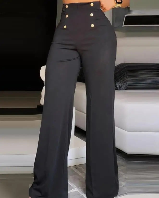 Elegant High Waist Wide Leg Trousers