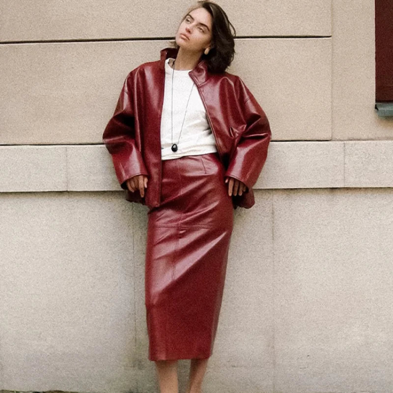 Vintage Leather Skirt Set