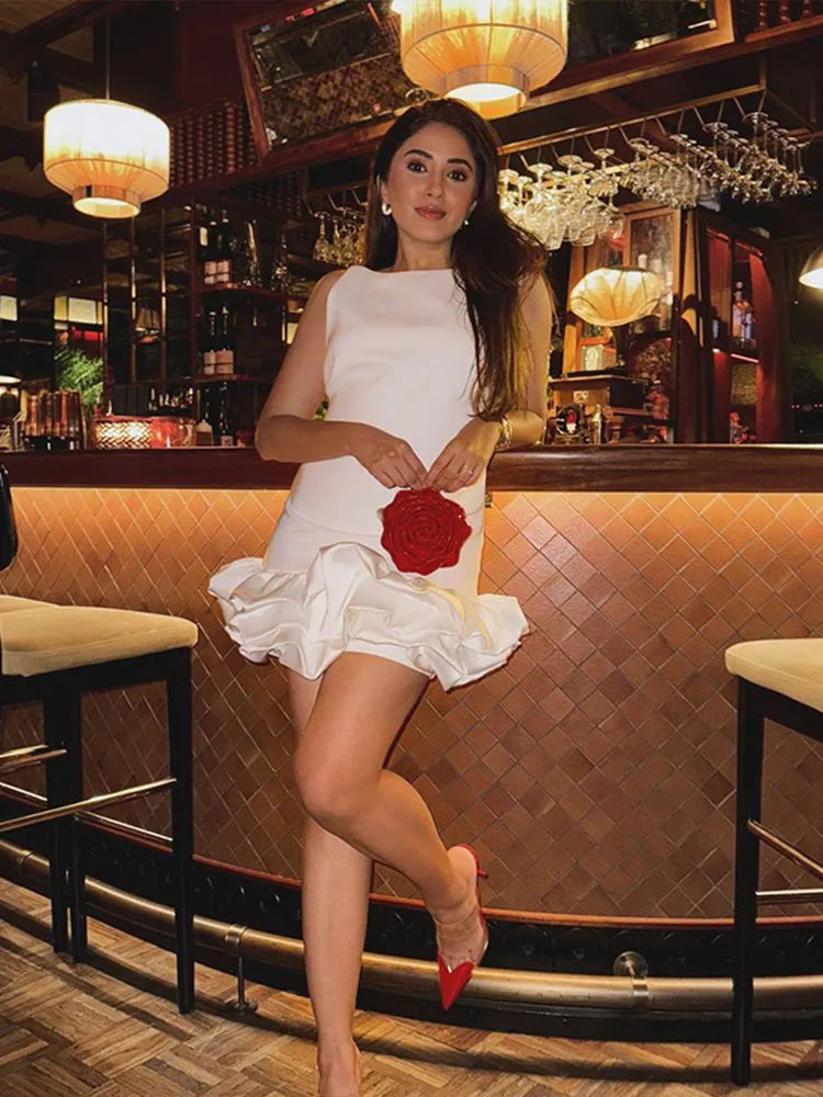 White Pleated Ruffles Mini Dress