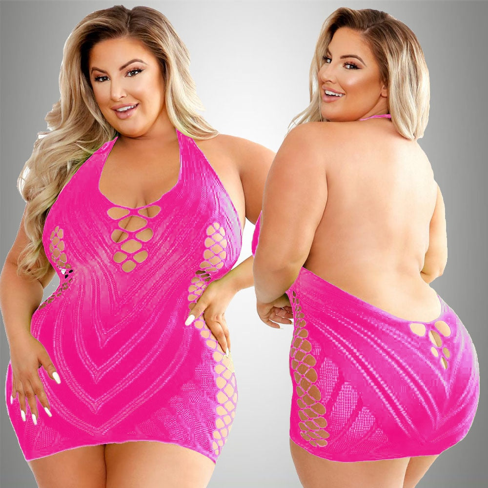 Plus Size Sexy Lingerie One-Piece Bodysuit Women  Set Sheer Rhinestone Underwear Transparent Open Strapless Erotic - NawdeX