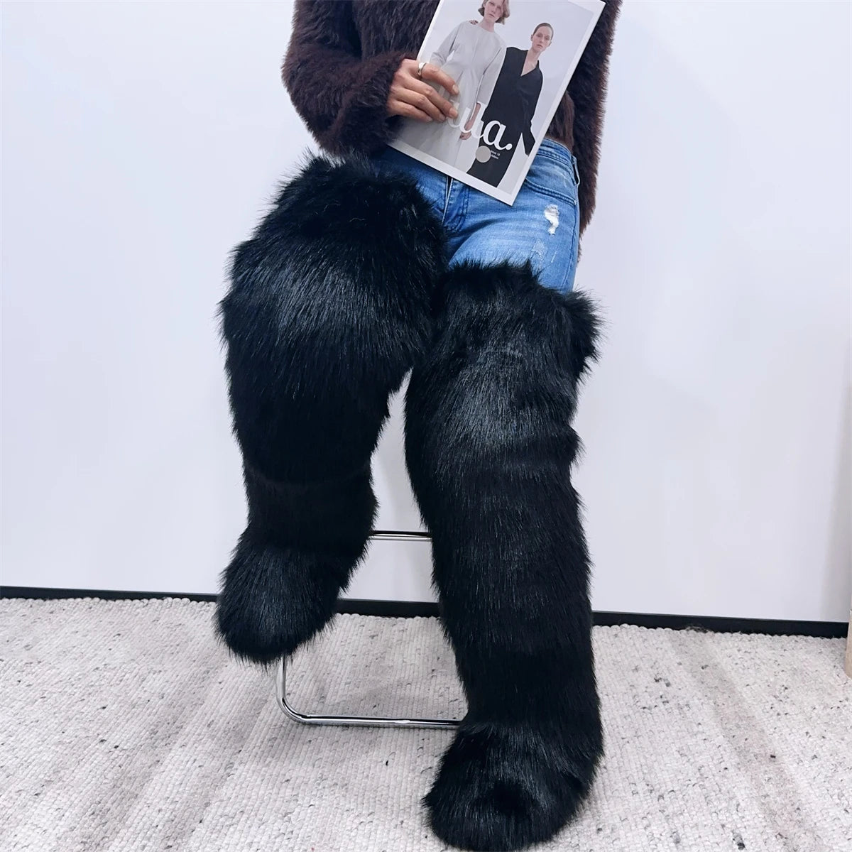 Mongolian Thigh High Faux Fur Boots