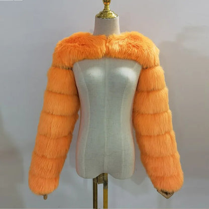 Winter High Quality Faux Fox Fur Coat Women Elegant Patchwork Long Sleeve Warm Mink Short Jackets Furry Coat  Top - NawdeX