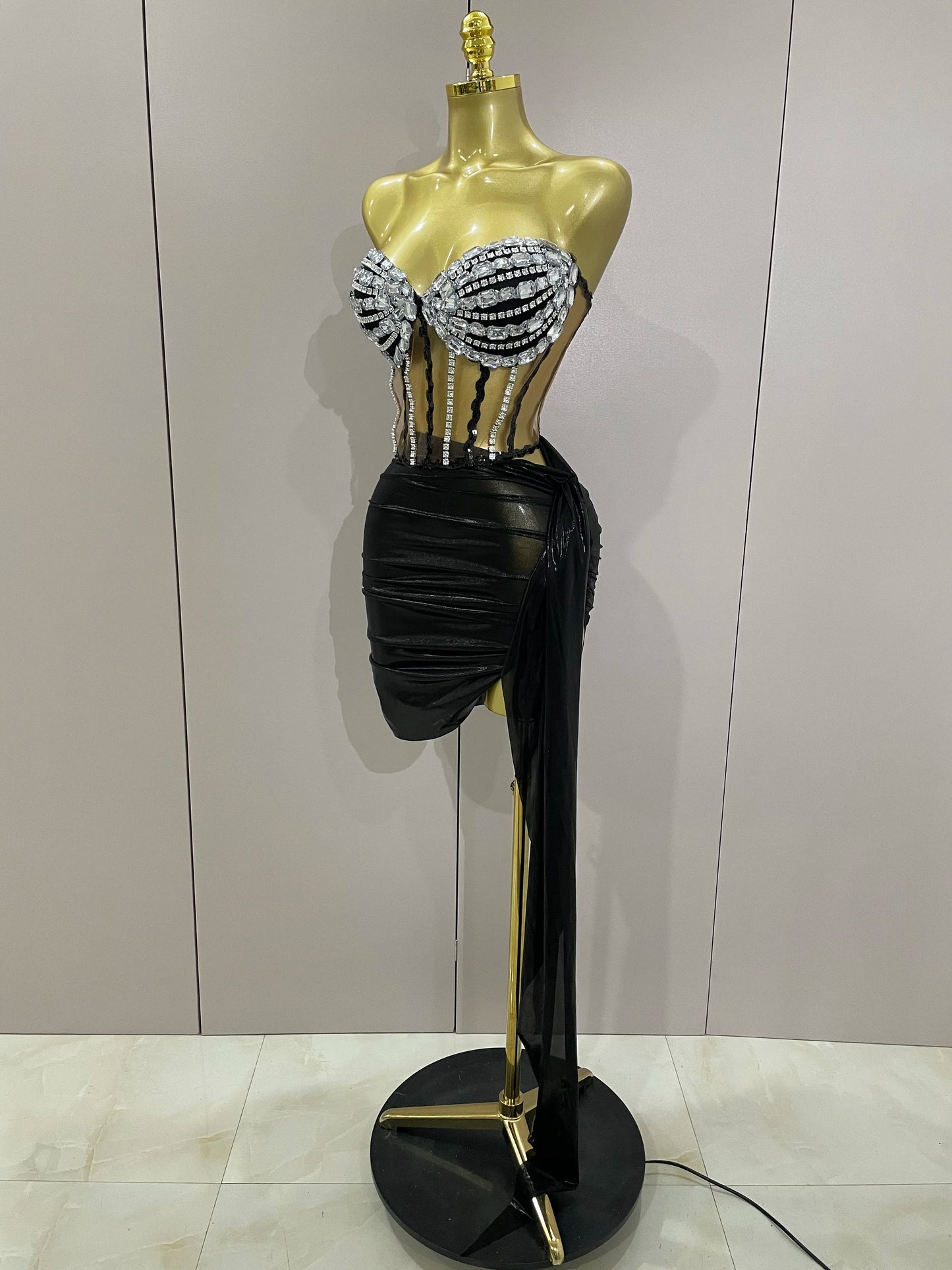 Goddess Glow Crystal Corset Mini Dress