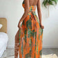 3 Pieces Print Cross Bikini  Sexy Halter Swimsuit & Cover Up Beach Dress