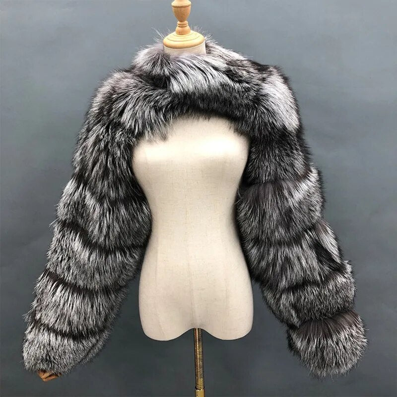 Winter High Quality Faux Fox Fur Coat Women Elegant Patchwork Long Sleeve Warm Mink Short Jackets Furry Coat  Top - NawdeX