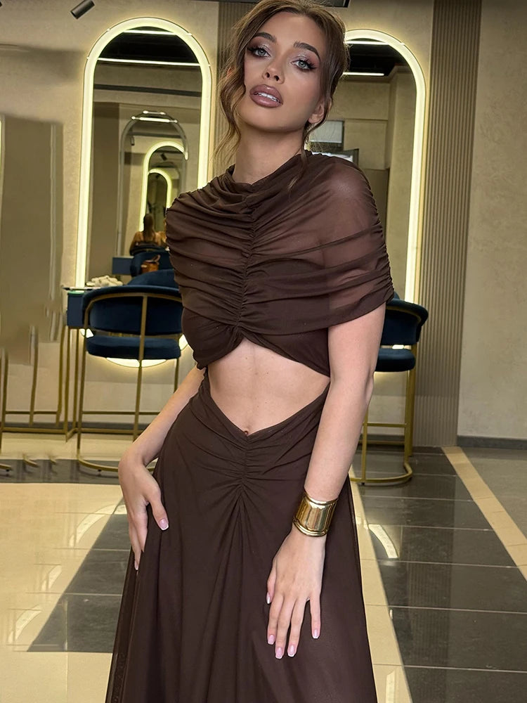 Mozi Ruched High Waist ONeck Dress