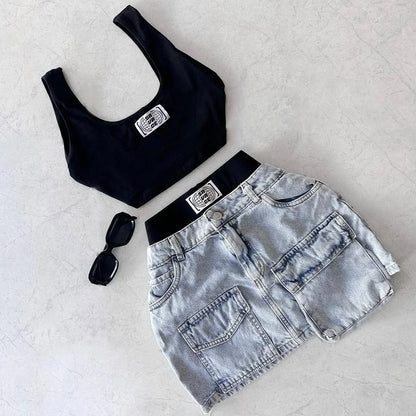 Retro high waist denim shorts