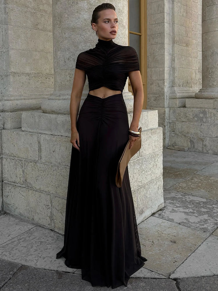 Mozi Ruched High Waist ONeck Dress