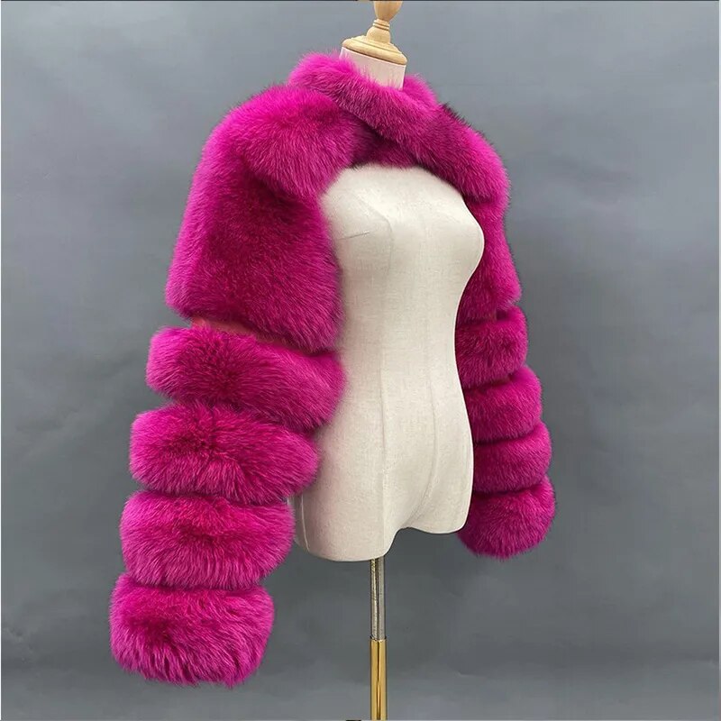 Winter High Quality Faux Fox Fur Coat Women Elegant Patchwork Long Sleeve Warm Mink Short Jackets Furry Coat  Top - NawdeX