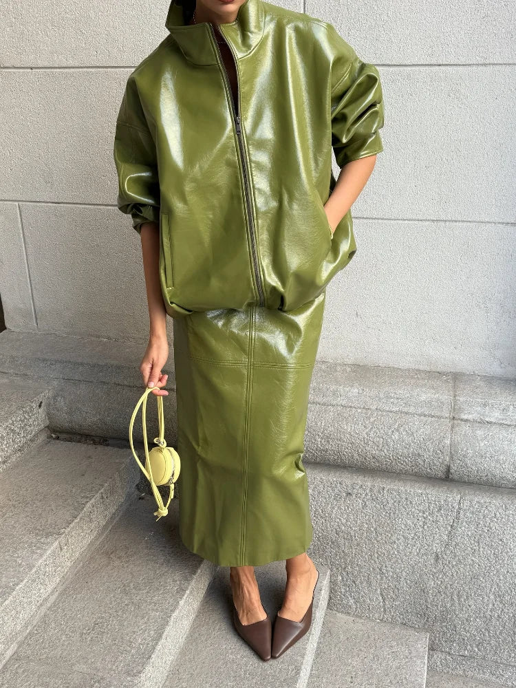 Vintage Leather Skirt Set