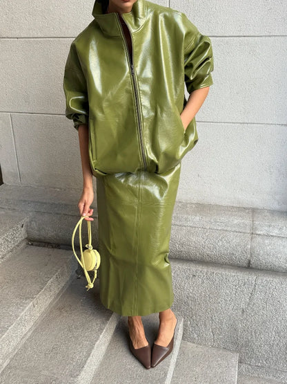 Vintage Leather Skirt Set