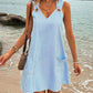 Blue and White Striped sleeveless V- Neck dress