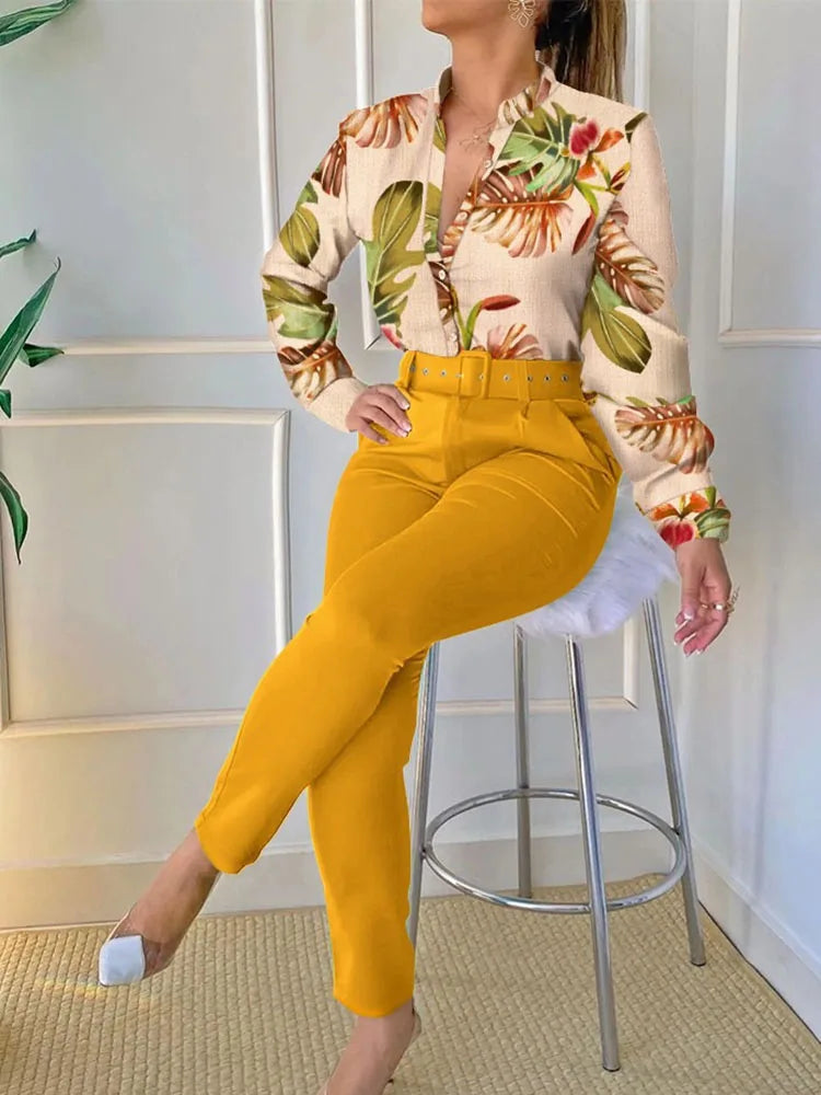 Slim Retro Trousers Two Piece Set With Belt