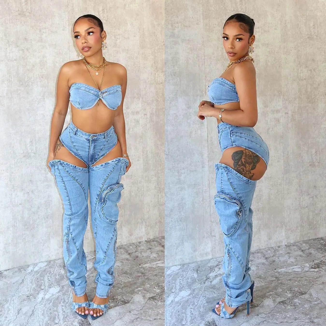 Jade Denim Bikini Two Piece Jean Sets