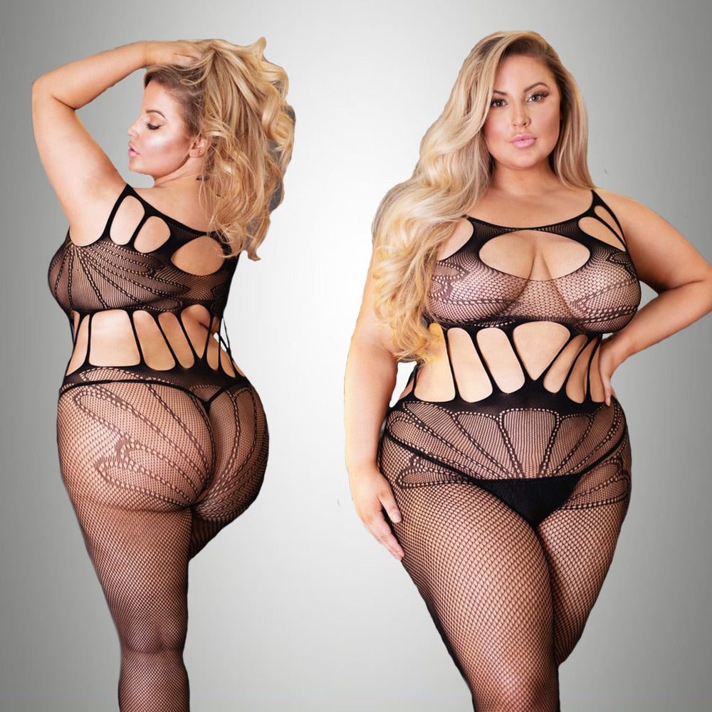 Plus Size Sexy Lingerie One-Piece Bodysuit Women  Set Sheer Rhinestone Underwear Transparent Open Strapless Erotic - NawdeX