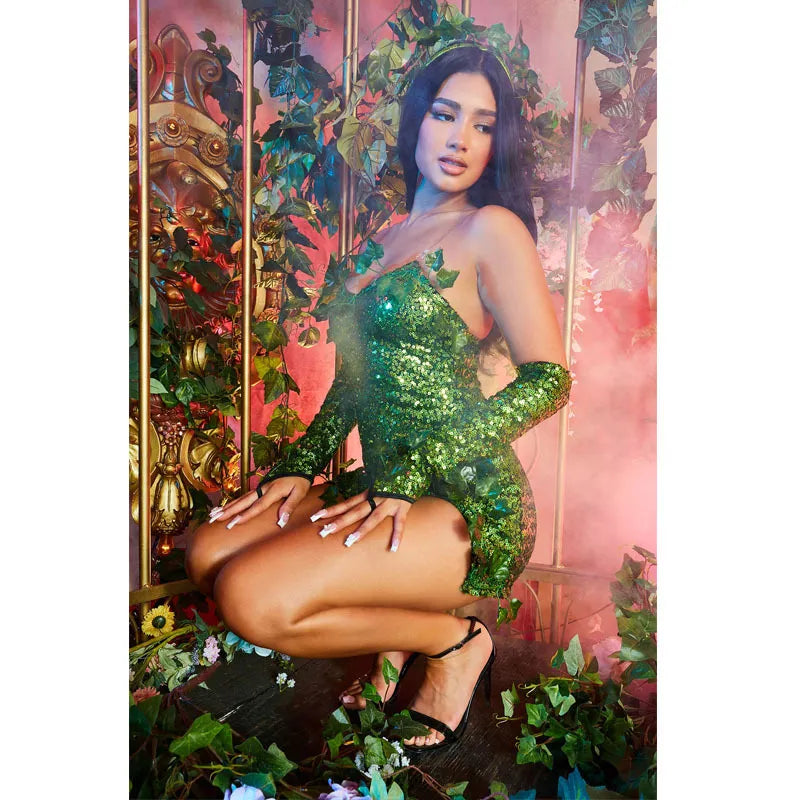 Women Poisonous Villain Sexy Cosplay Costume Dress Set Lethal Beauty Adult Poison Ivy Halloween Costume - NawdeX