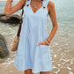 Blue and White Striped sleeveless V- Neck dress