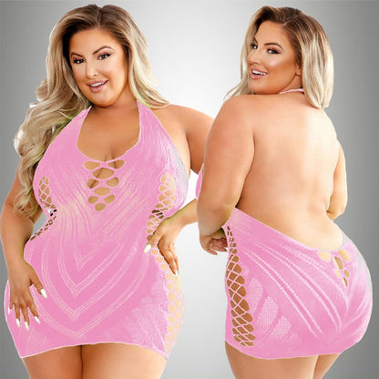 Plus Size Sexy Lingerie One-Piece Bodysuit Women  Set Sheer Rhinestone Underwear Transparent Open Strapless Erotic - NawdeX