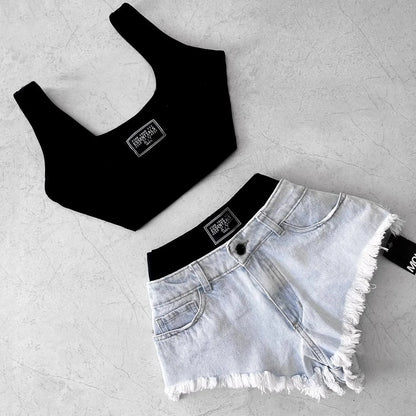 Retro high waist denim shorts