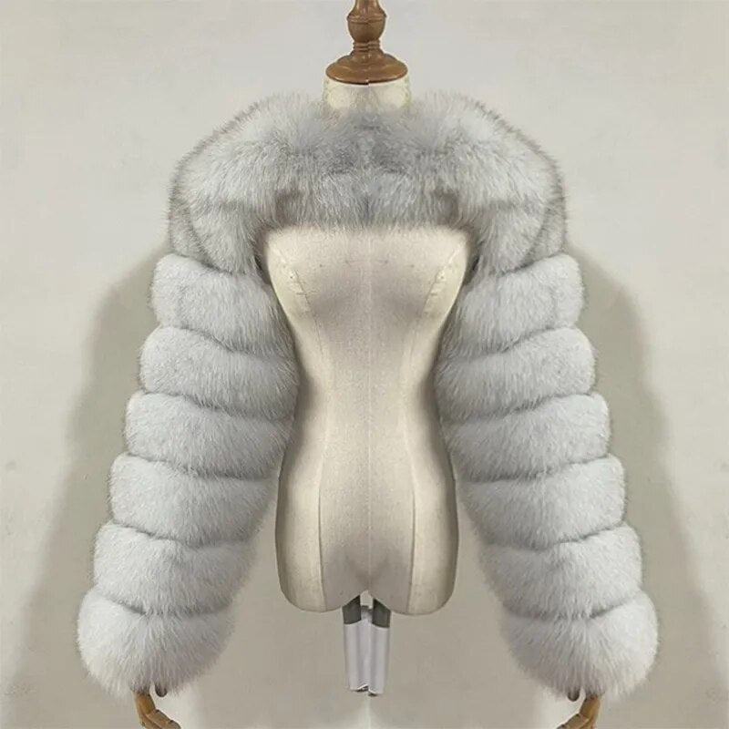 Winter High Quality Faux Fox Fur Coat Women Elegant Patchwork Long Sleeve Warm Mink Short Jackets Furry Coat  Top - NawdeX