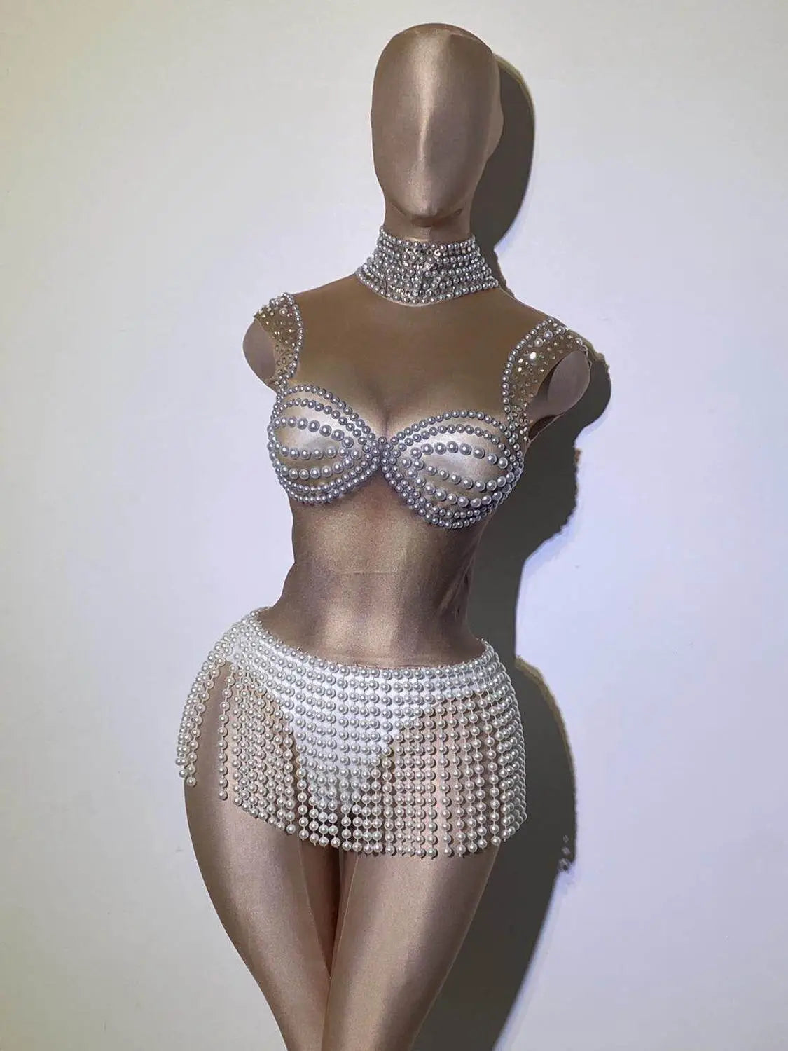 White Pearl Fringe Stones Costume