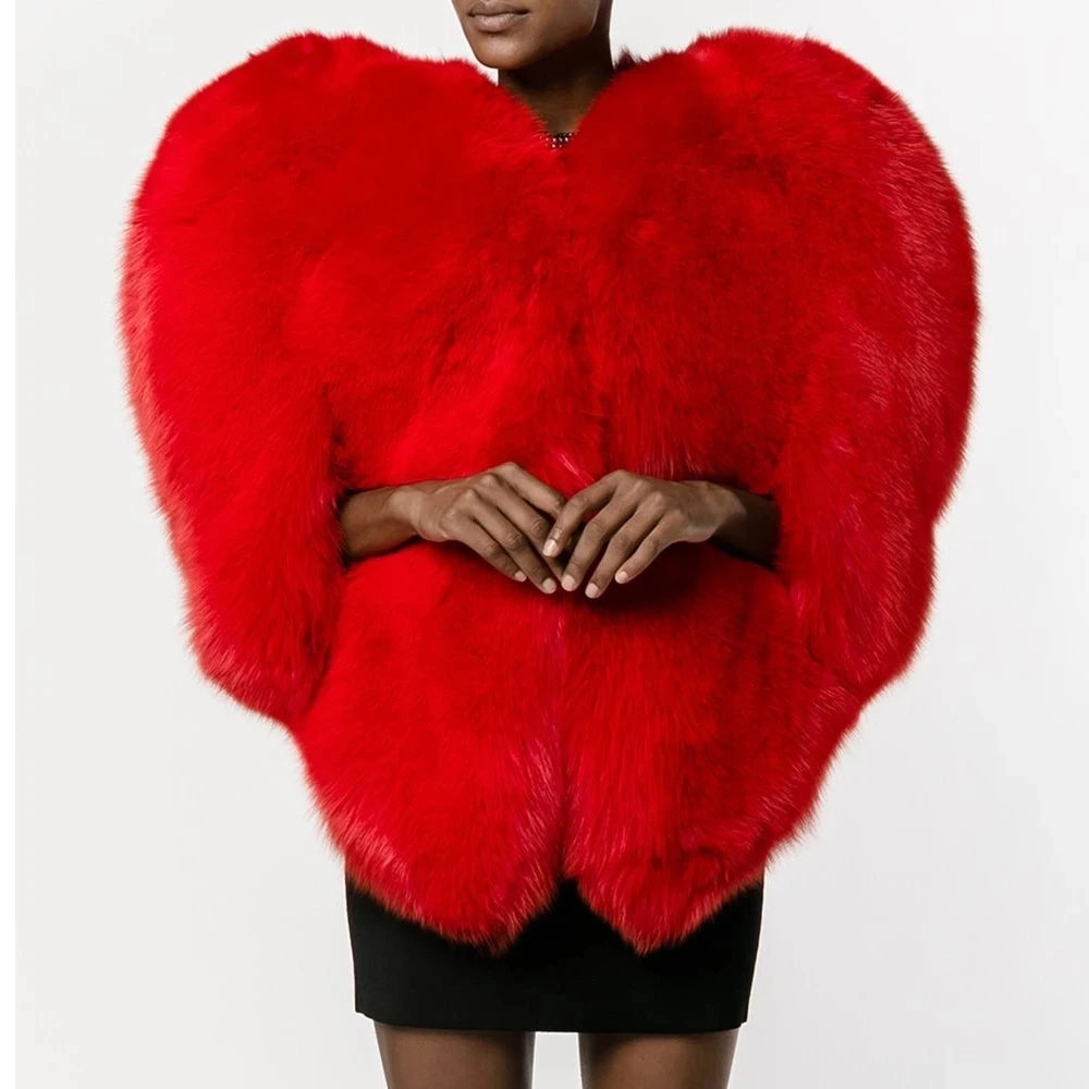 3D Red Love Heart Shaped Cape Faux Fur