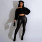 Furry Crop Top Slim Trousers Set - NawdeX