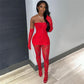 Women's Fashion Lace Tube Top High Waist Tight Body Stocking Long Pants Suit - NawdeX